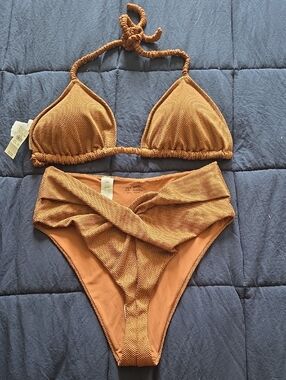 NWT Aerie Women's Textured High-Waist Bikini Set